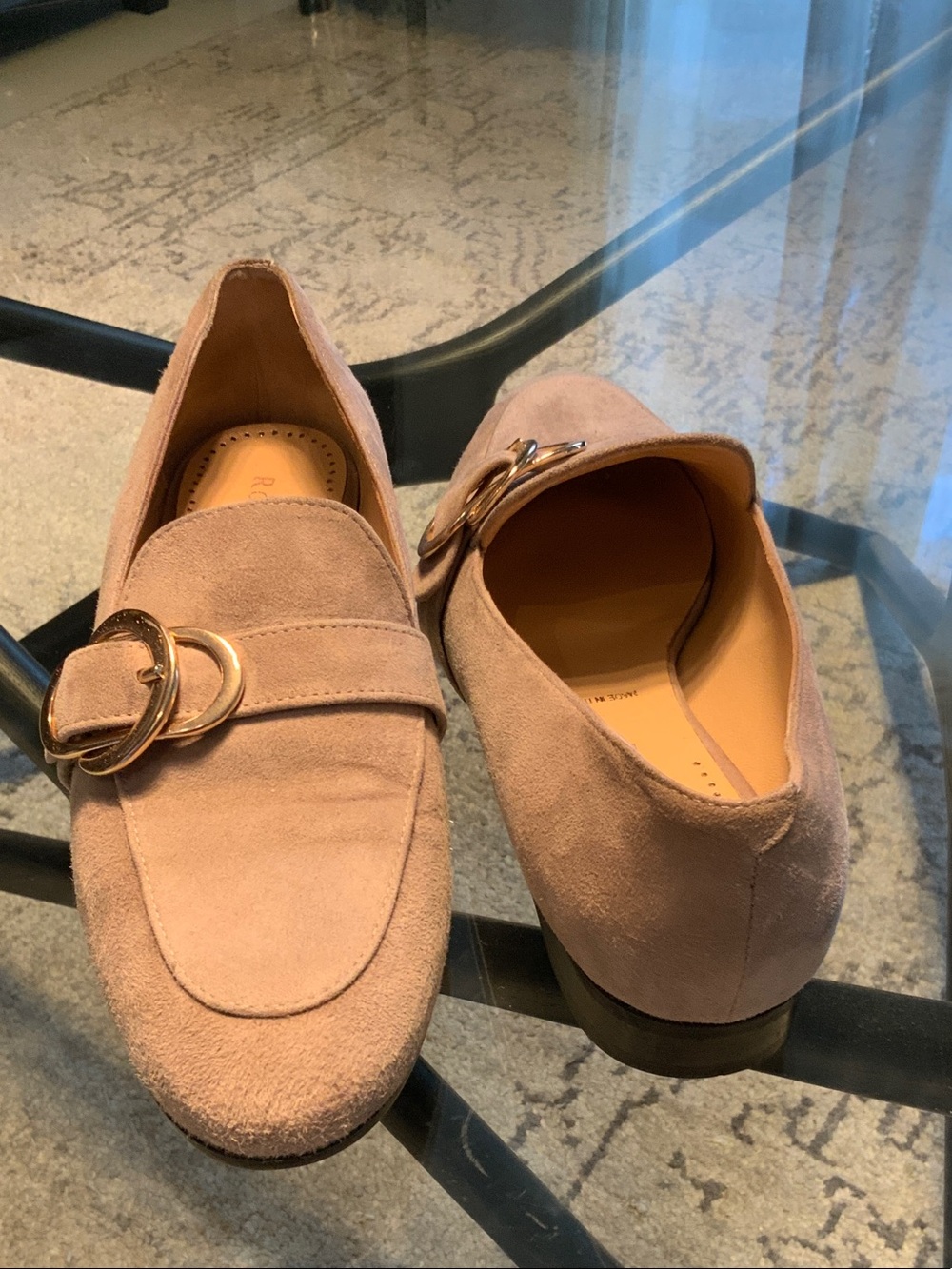 Women's Suede Gold and silver Buckle Loafers in Gray 38